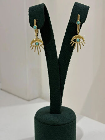 Kadın Gümüş Turkuaz Taşlı Göz Küpe