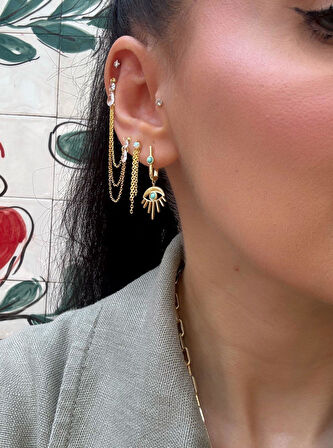 Kadın Gümüş Turkuaz Taşlı Göz Küpe