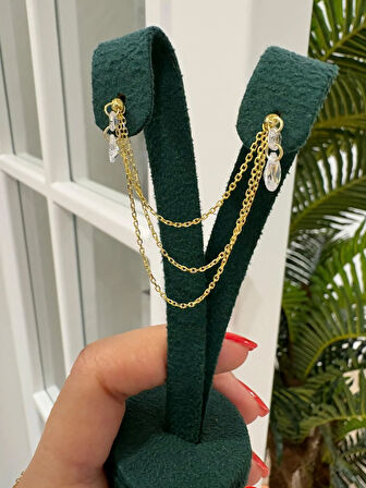 Kadın Gümüş Zincirli Küpe