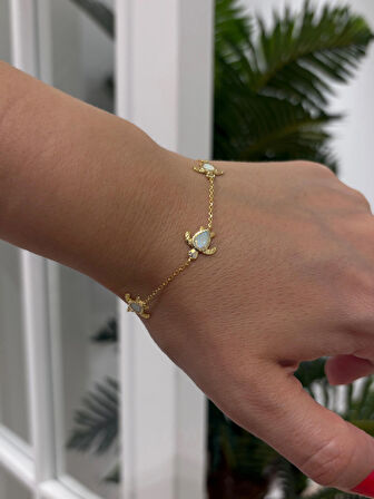 Kadın Gümüş Opal Taşlı Kamplumbağa Bileklik