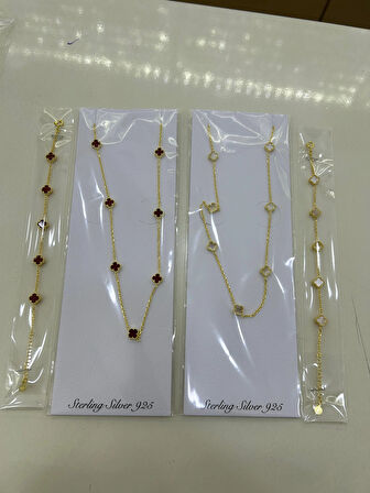 Kadın Gümüş Yoncalı Kolye ve Yoncalı Bileklik