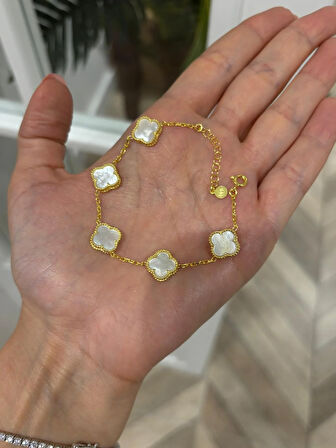 Kadın Gümüş Sedefli Yonca Bileklik