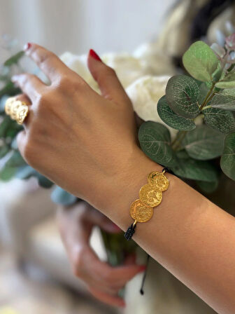 Kadın Gümüş Makrome İpli Tuğralı Bileklik