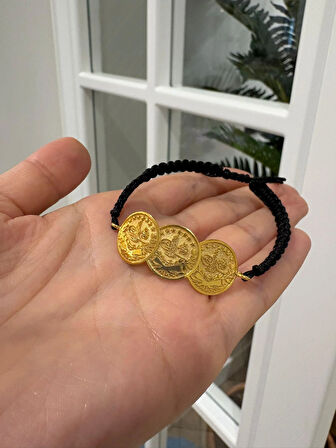 Kadın Gümüş Makrome İpli Tuğralı Bileklik