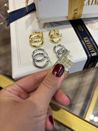 Kadın Gümüş Bombeli Halka Küpe 