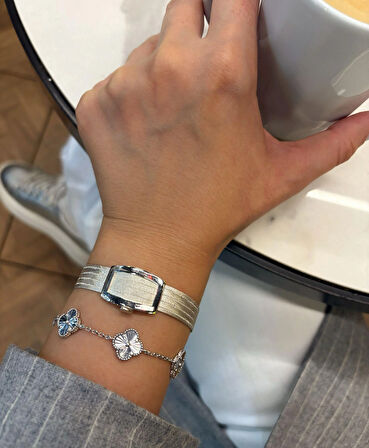 Kadın Gümüş 5 Sıra Trabzon Bileklik ve Yonca Bileklik Kombini