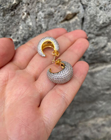 Kadın Gümüş Zirkon Taşlı Halka Küpe