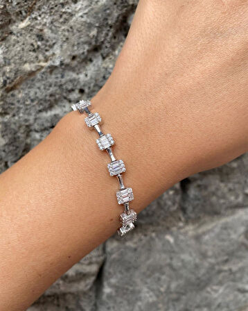 Kadın Gümüş Bagetli Bileklik