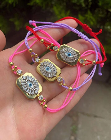 Kadın Gümüş Kırmızı İpli Baget Göz Bileklik