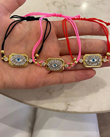 Kadın Gümüş Kırmızı İpli Baget Göz Bileklik