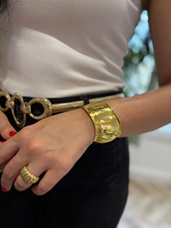 Kadın 925 Ayar Gümüş Gold Tasarım Bileklik