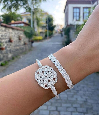 Kadın Gümüş Kazaziye Bileklik Kombin 0044