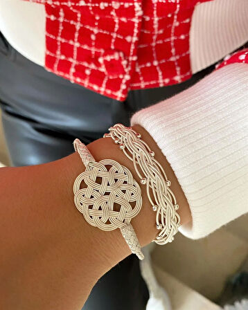 Kadın Gümüş Kazaziye Bileklik Kombin 5941