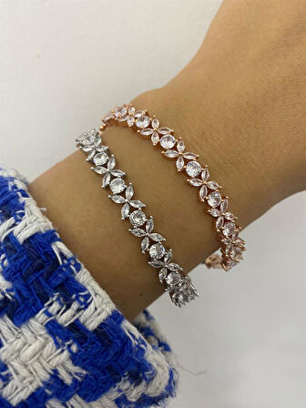 Kadın Gümüş Markiz Çiçekli Bileklik 1043