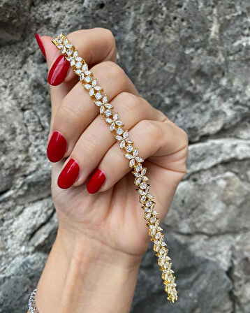Kadın Gümüş Gold Taşlı Markiz Bileklik 3256