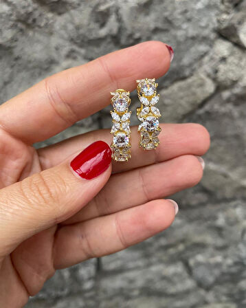 Kadın Gümüş İthal Gold Markiz Çiçek Halka Küpe 1805