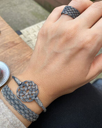 Kadın Gümüş Oksitli Bileklik Yüzük Kombin