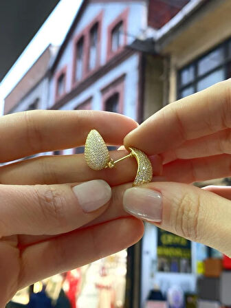 Kadın Gümüş Zirkon Taşlı Göz Yaşı Küpe (1.7CM)