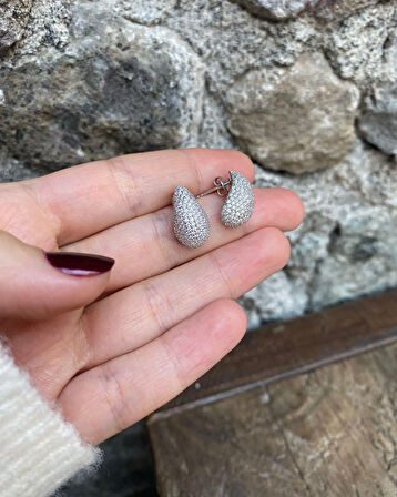 Kadın Gümüş Zirkon Taşlı Göz Yaşı Küpe (1.7CM) 0833