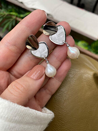 Kadın Gümüş İncili Tasarım Küpe 5901