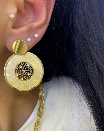 Kadın Gümüş Zirkon Taşlı Tasarım Küpe 4315