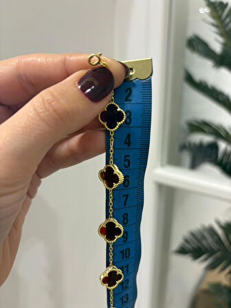 Kadın Gümüş 5 Yoncalı Bordo Bileklik 3739