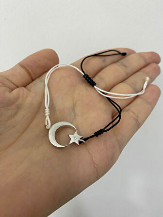 Unisex Ay Yıldız Bileklik Siyah Beyaz 3130