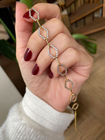 Kadın Gümüş Zirkon Taşlı Tasarım Bileklik