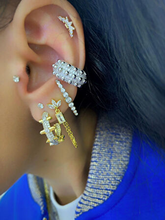 Kadın Gümüş Zirkon Taşlı Vidalı Küpe