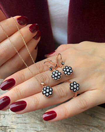 Kadın Gümüş Elmas Montür Çiçek Model Kadın Set 0232