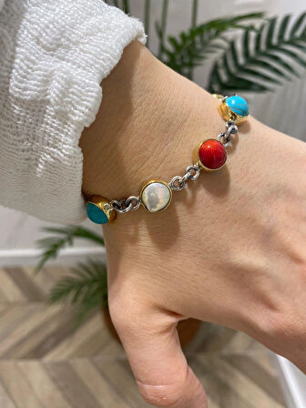 Kadın Gümüş Doğal Taşlı Bileklik