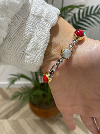 Kadın Gümüş Doğal Taşlı Bileklik