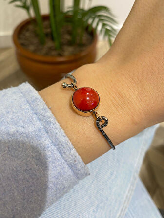 Kadın Gümüş Doğal Taşlı Tasarım Bileklik 2829