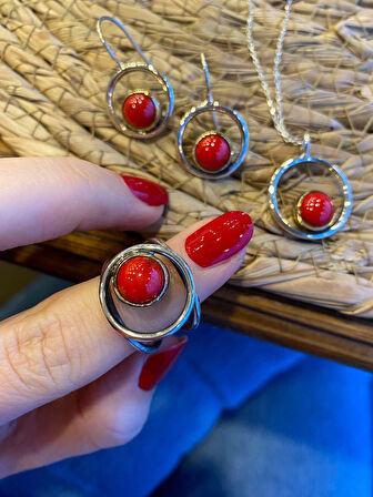 Kadın Gümüş Doğal Taşlı Set Takımı 3843