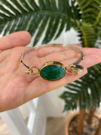 Kadın Gümüş Zümrüt Taşlı Otantik Bileklik