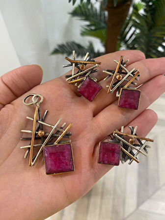 Kadın Gümüş Yakut Taşlı Otantik Set Takımı