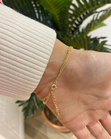 Kadın Gümüş İncili Zincirli Bileklik