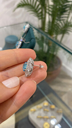 Kadın Gümüş Akuamarin Taşlı Set Takımı