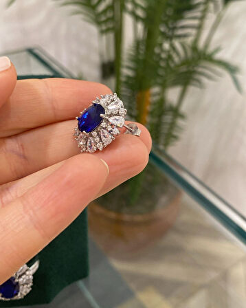 Kadın Gümüş Safir Taşlı Set Takımı