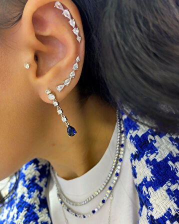 Kadın Gümüş Damla Taşlı Tasarım Küpe 0024