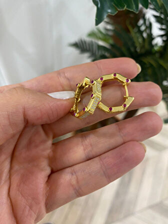 Kadın Gümüş Pembe Zirkon Taşlı Serenay Küpesi