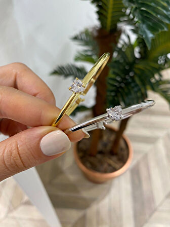 Kadın Gümüş Kalp Zirkon Taşlı Bileklik (ADET)