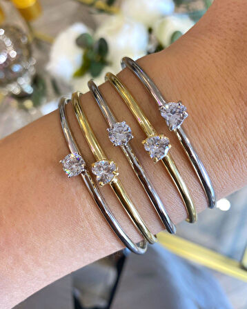 Kadın Gümüş Kalp Zirkon Taşlı Bileklik (ADET)