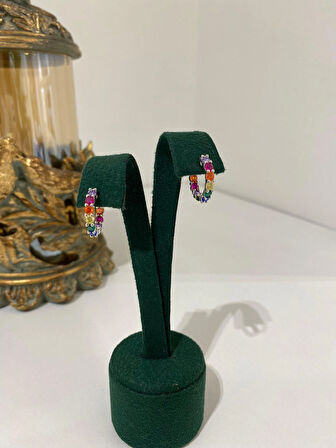 Kadın Gümüş Renkli Taşlı Halka Küpe