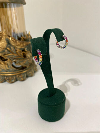 Kadın Gümüş Renkli Taşlı Halka Küpe