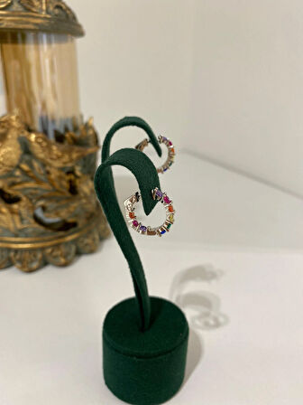 Kadın Gümüş Renkli Taşlı Halka Küpe