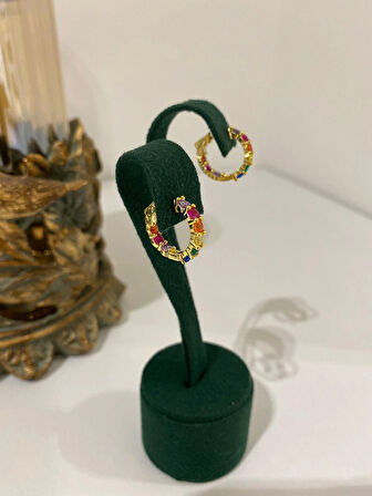 Kadın Gümüş Gold Renkli Taşlı Halka Küpe