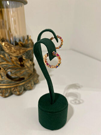 Kadın Gümüş Rose Renkli Taşlı Halka Küpe