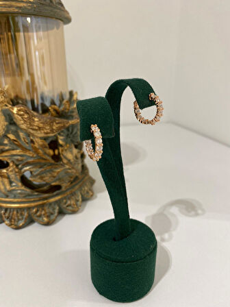 Kadın Gümüş Rose Zirkon Taşlı Halka Küpe