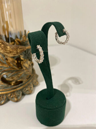 Kadın Gümüş Zirkon Taşlı Halka Küpe